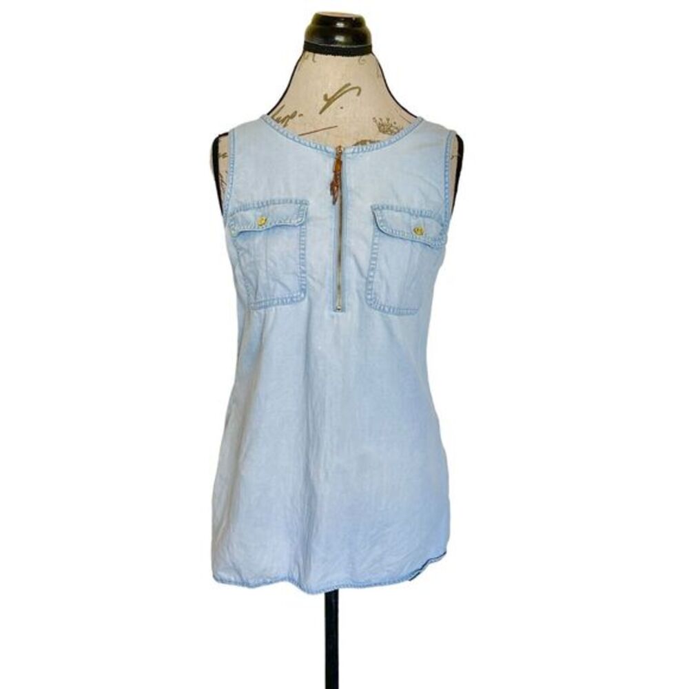 Ellen Tracy Womens Blouse Sz Small Tencel Chambray Sleeveless Rodeo Bohowestern